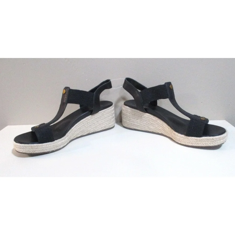 Vionic Calera Black Espadrille Wedge Sandals Womens 10 T-Strap Platform Orthotic